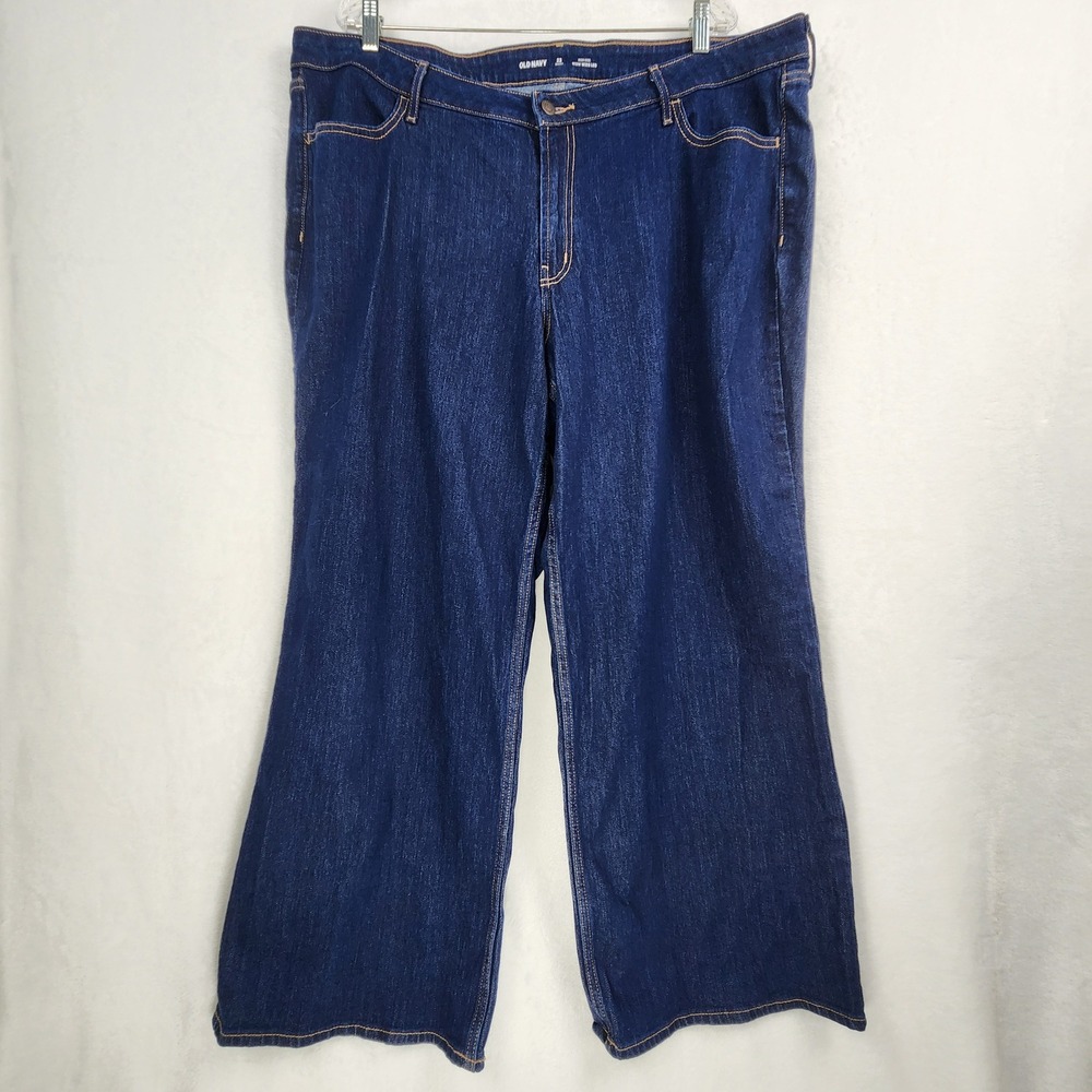 Old Navy Wow Wide Leg Jeans Women 22 Short Blue High Rise Dark Wash Denim
